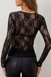 Lace Overlay Long-Sleeve Top