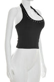 Studded Halter Neck Tank Top