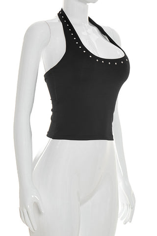 Studded Halter Neck Tank Top