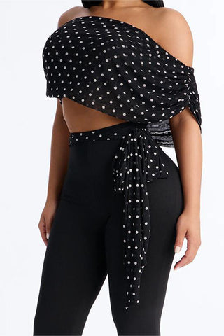 Off-Shoulder Polka Dot Pants Set
