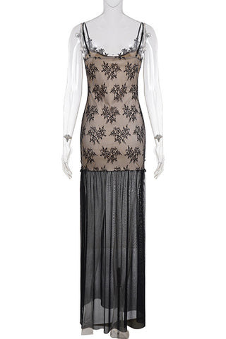Lace Overlay Evening Dress