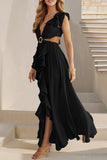 Ruffle Wrap Belted Maxi Dress