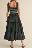 Tiered Dress with Bow Tie Straps