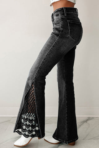 High-Waist Flare Jeans with Lace Hem