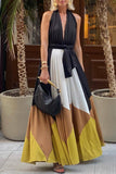 Halter Maxi Colorblock Dress