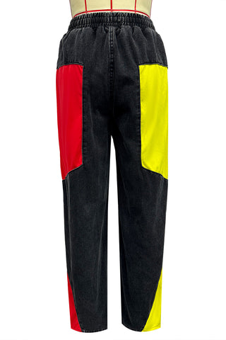 Colorblock Wide-Leg Denim Pants