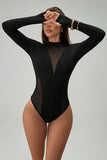 Sheer Panel Long Sleeve Bodysuit