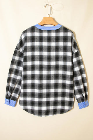 Plaid Blouse with Striped Edge