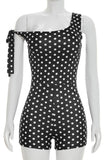 One-Shoulder Polka Dot Romper