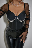 Embellished Sheer Sleeve Bodysuit