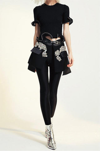 Embellished Mini Skirt with Belt