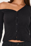Asymmetric Buttoned Off-Shoulder  Top