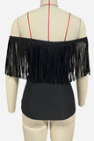 Fringe-Detail Off-Shoulder Tank Top
