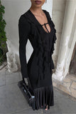 Ruffled Long-Sleeve Casual Dress