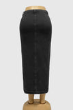 Button-Front Denim Midi Skirt