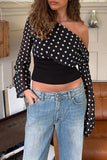 One-Shoulder Polka Dot Blouse