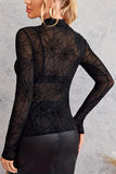 Sheer Mock Neck Web Pattern Top