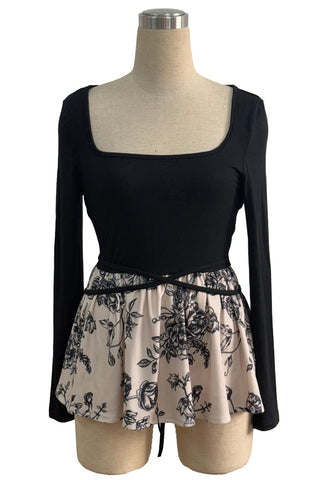 Floral Peplum Long Sleeve Blouse