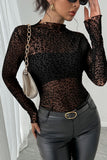 Sheer Leopard Print Long Sleeve Blouse