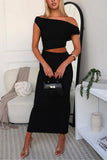 One-Shoulder Ruched Midi Dress