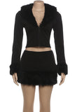 Fuzzy Trim Skirt Set