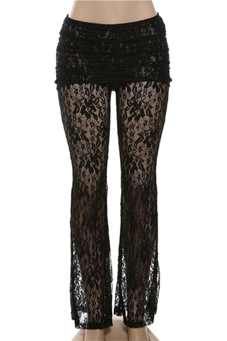 Lace Overlay Casual Pants
