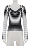 Striped V-Neck Long Sleeve T-Shirt