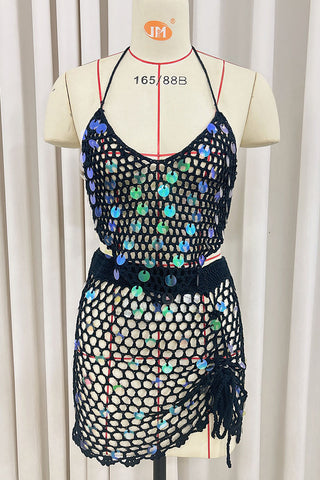 Crochet Sequin Mesh Cover-Up Set