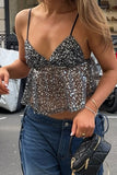Sequin-Embellished Mesh Tank Top