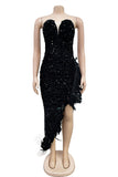 Sequin Feather Trim Dress