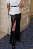 High-Slit Lace Casual Skirt