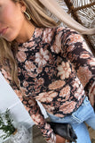 Floral Print Mock Neck Long Sleeve Top