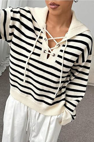 Striped Lace-Up Hoodie