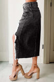 Irregular Distressed Denim Midi Skirt