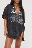 Oversized Graphic Plunge Neck T-Shirt