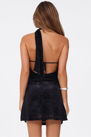 One-Shoulder Halter Mini Dress