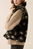 Floral Sherpa Vest with Zip Front