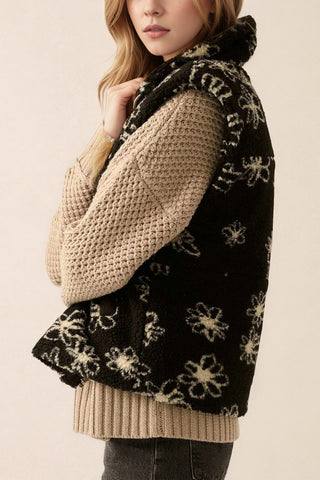 Floral Sherpa Vest with Zip Front