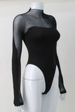 Sheer Panel Long Sleeve Bodysuit