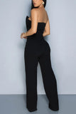 Strapless Button Wide-Leg Jumpsuit