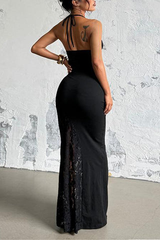 Lace-Detail Halter Dress