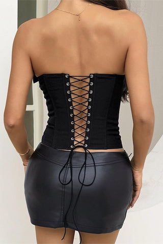 Strapless Corset Tank with Lace-Up Detail