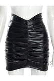 Ruched Faux Leather Mini Skirt