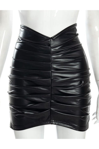 Ruched Faux Leather Mini Skirt
