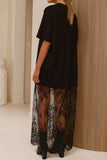 Patchwork Short Sleeve Loose Maxi Dress