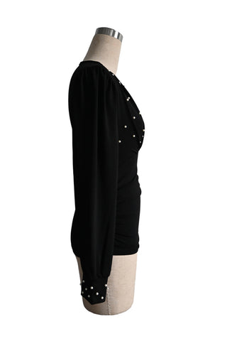 Pearl-Embellished V-Neck Blouse