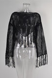 Fringe-Trim Mesh Cover-Up