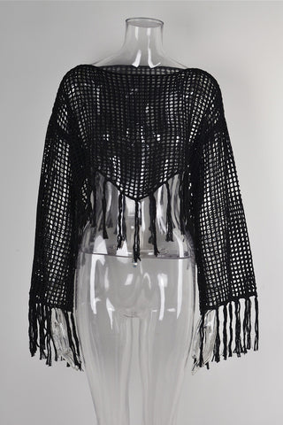 Fringe-Trim Mesh Cover-Up