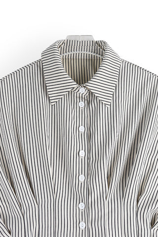 Striped Button-Up T-Shirt with Wide Sleeves