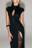 High-Neck Evening Gown with Side Slit